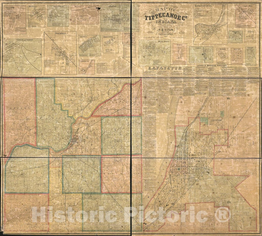 Historic 1866 Map - Map of Tippecanoe Co, Indiana