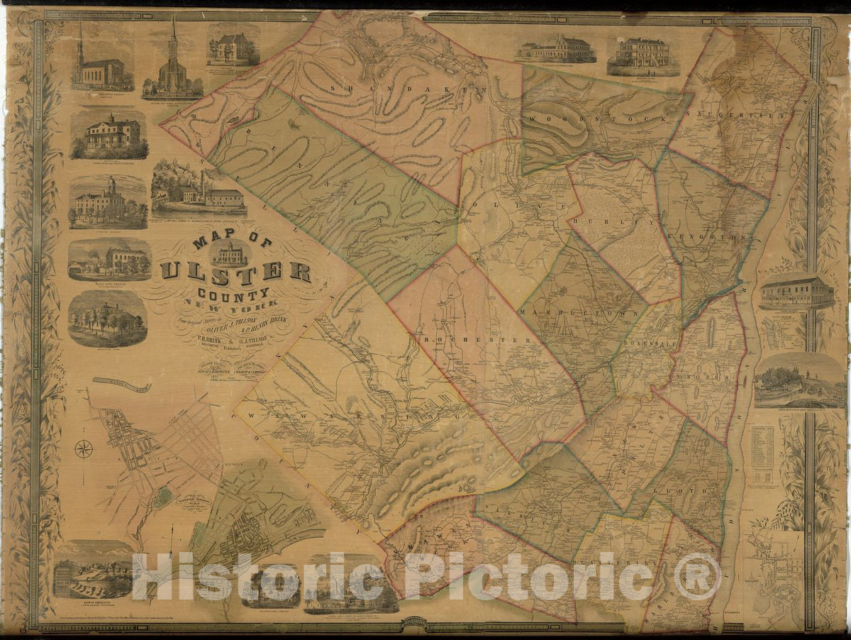 Historic 1854 Map - Map of Ulster County, New York