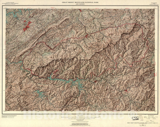 Historic 1963 Map - Great Smoky Mountains National Park and Vicinity.