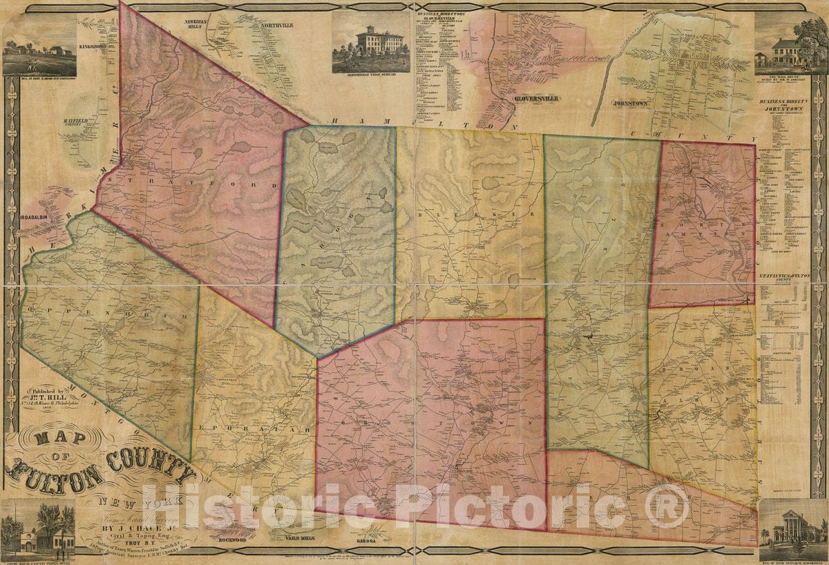 Historic 1856 Map - Map of Fulton County, New York : from Actual surveys