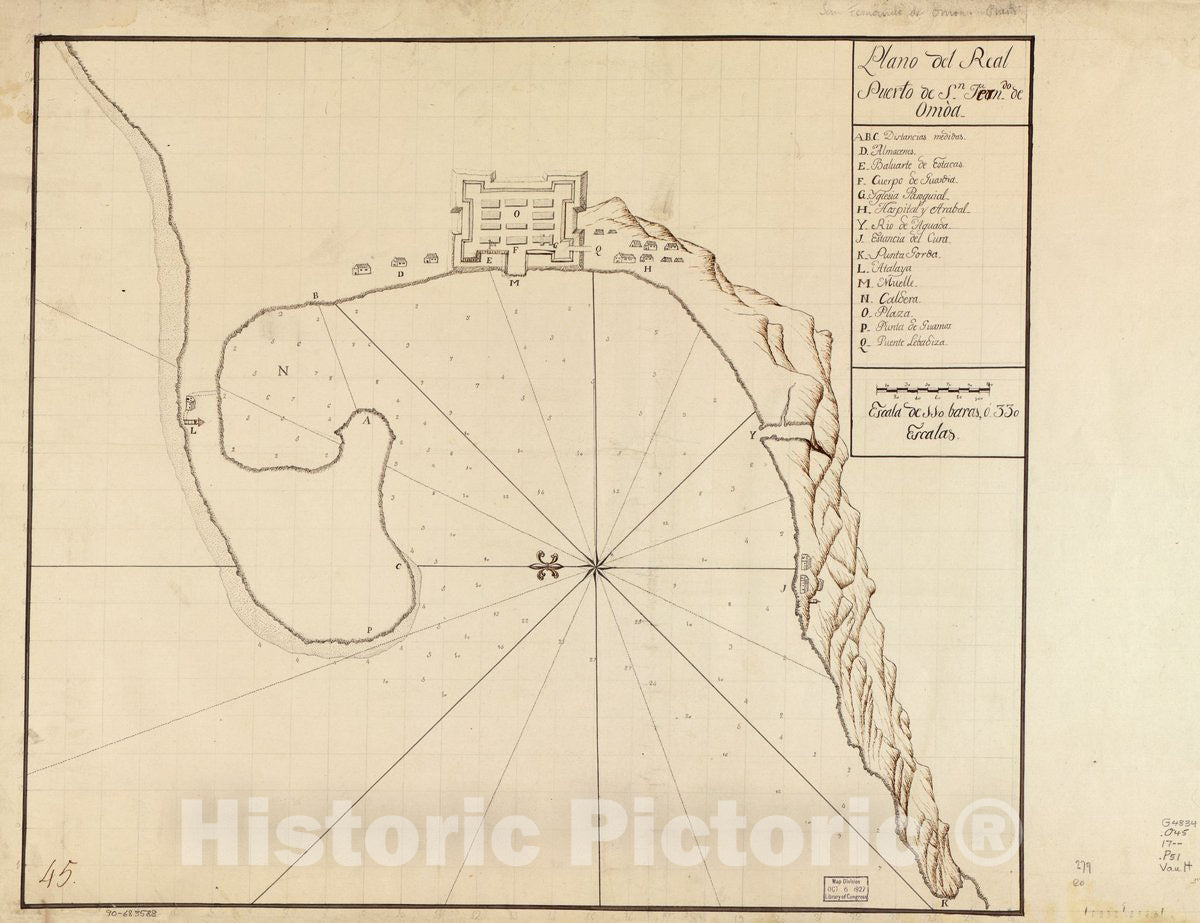 Historic 1700 Map - Plano del Real Puerto de Sn. Ferndo. de Omoa.