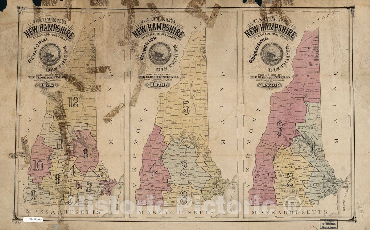 Historic 1876 Map - New Hampshire Election District maps
