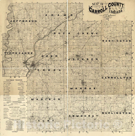 Historic 1897 Map - Map of Carroll County, Indiana