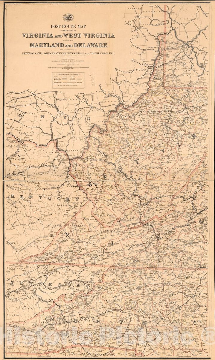 Historic 1888 Map - Post Route map of The United States.