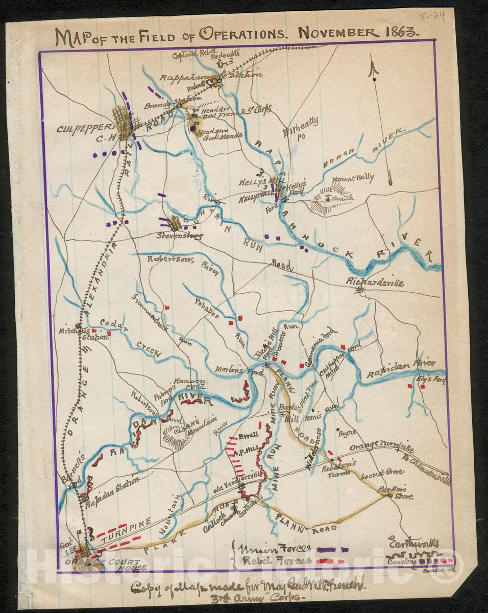 Historic 1863 Map - Map of The Field of Operations, November 1863.