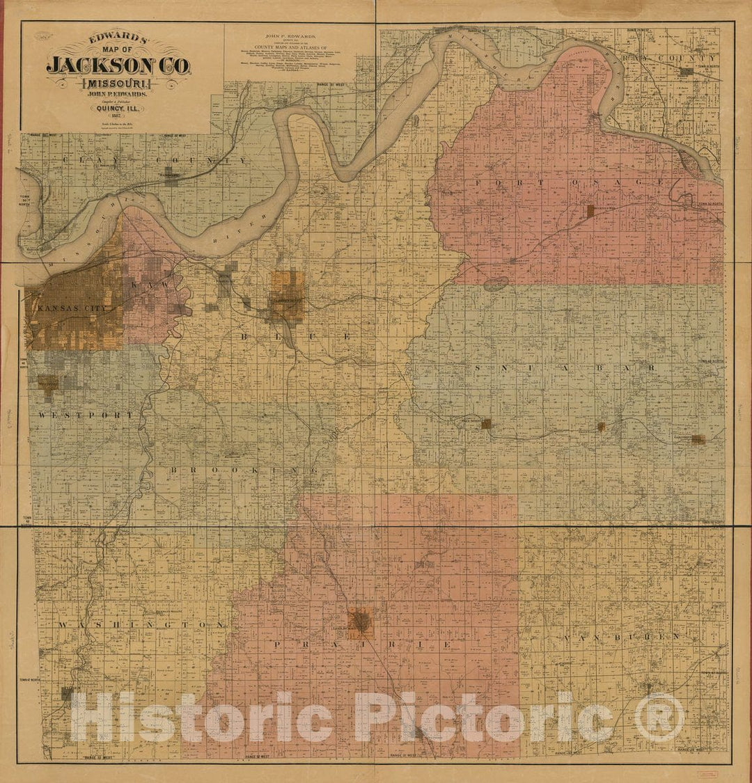 Historic 1887 Map - Edwards' map of Jackson Co, Missouri