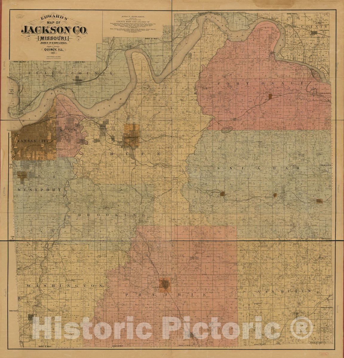 Historic 1887 Map - Edwards' map of Jackson Co, Missouri