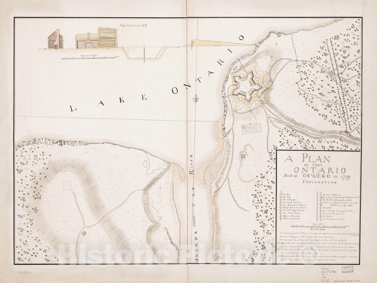 Historic 1900 Map - A Plan of Fort Ontario Built at Oswego in 1759.