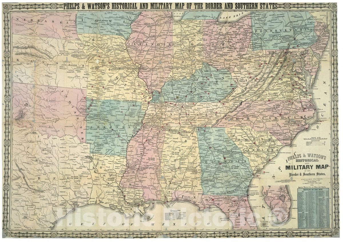 Historic 1866 Map - Phelps & Watson Historical and Military map of The Border & Southern States