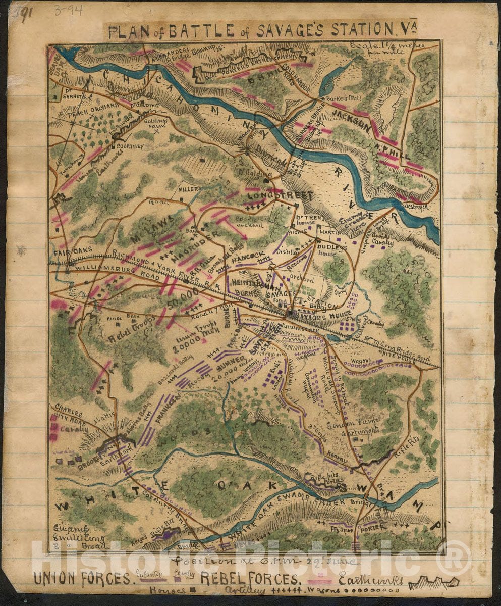 Historic 1862 Map - Plan of Battle of Savage's Station Va.
