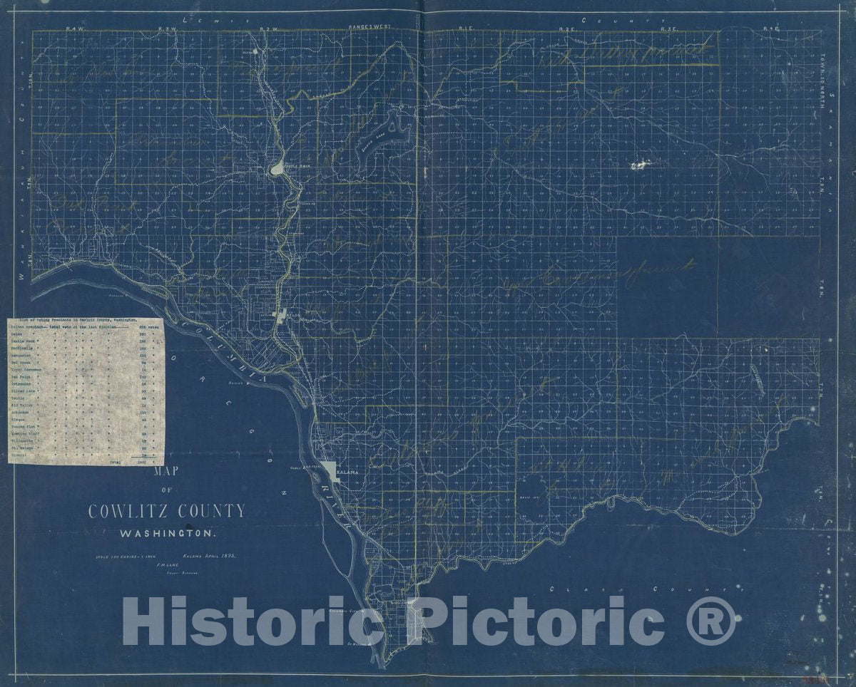 Historic 1895 Map - Map of Cowlitz County, Washington