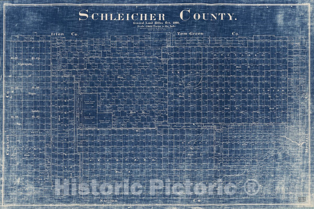 Historic 1898 Map - Map of Schleicher County