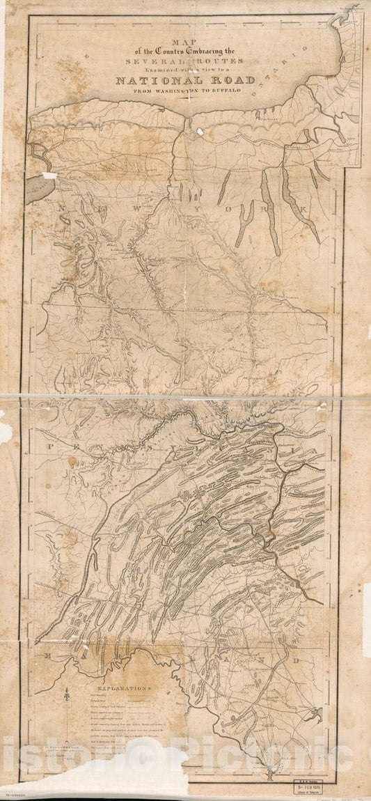 Historic 1827 Map - Map of The Country embracing The Several Routes examined with a View to a National Road from Washington to Buffalo