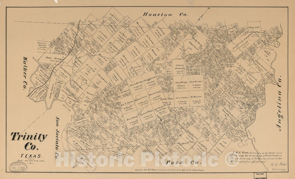 Historic 1879 Map - Trinity Co, Texas.