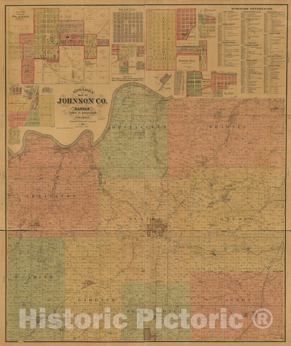 Historic 1886 Map - Edward's map of Johnson Co, Kansas