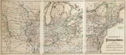 Historic 1871 Map - Railroad map of Pennsylvania Company Showing The Pennsylvania Railroad, Pittsburgh, Fort Wayne and Chicago Railway, Pittsburgh, Cincinnati and St. Louis Railway