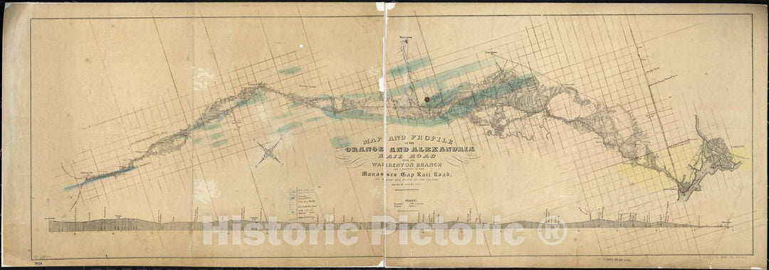 Historic 1854 Map - Map and Profile of The Orange and Alexandria Rail Road with its Warrenton Branch and a Portion of The Manasses sic Gap Rail Road, to Show its Point of Connection.