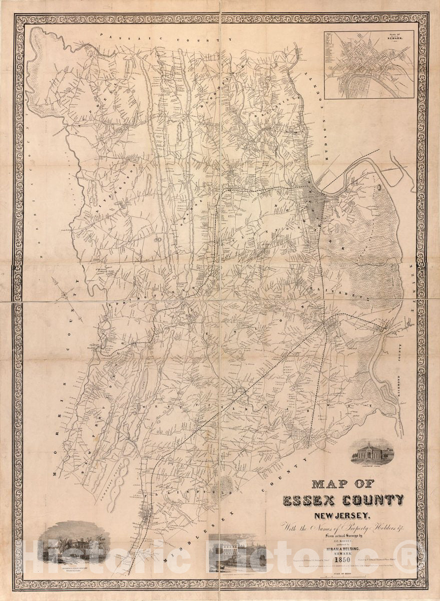 Historic 1850 Map - Map of Essex County, New Jersey : with The Names of Property Holders