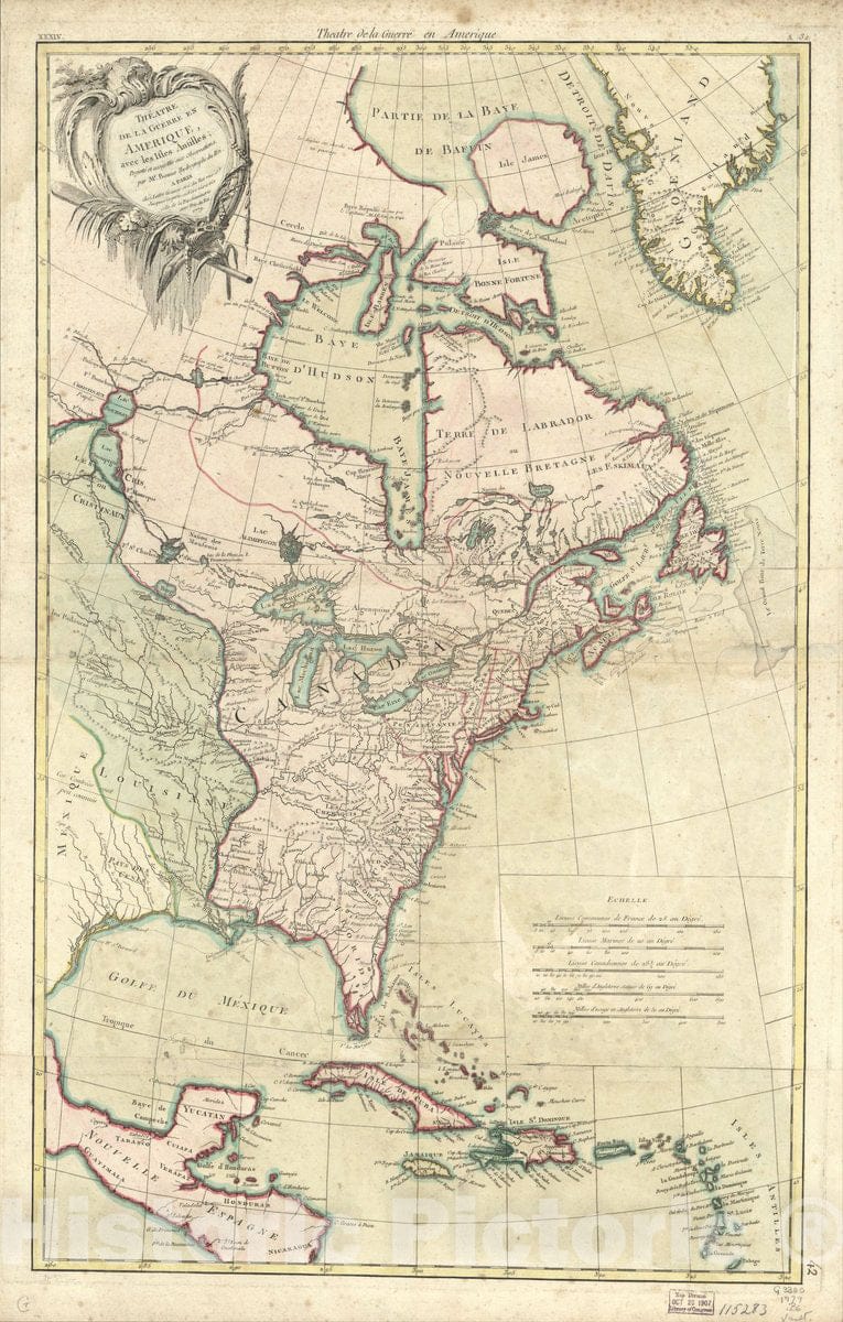 Historic 1779 Map - ThÃ©atre de la Guerre en Amerique, avec les Isles Antilles; projettÃ© et assujettie aux observations,