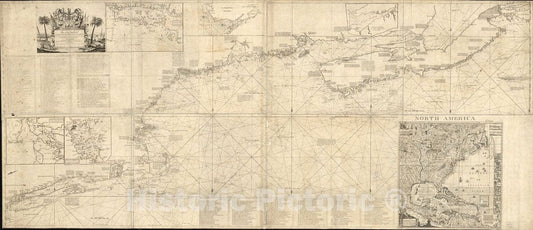 Historic 1775 Map - an Actual Survey of The sea Coast from New York to The I. Cape Briton, with Tables of The Direct and Thwart Courses & Distances from Place to Place.