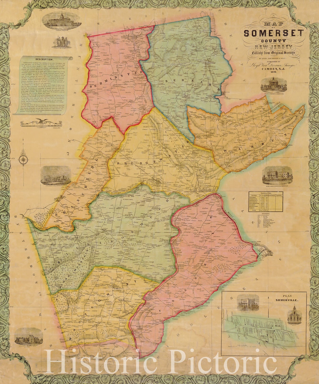 Historic 1850 Map - Map of Somerset County, New Jersey