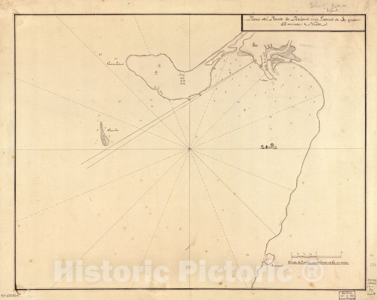 Historic 1700 Map - Plano del Puerto de Porland en la latitud DE 50 grados 42 minutos Norte.