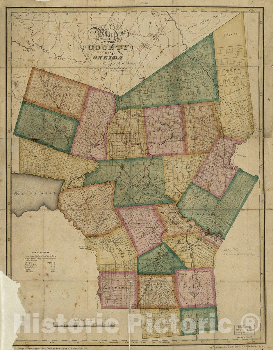 Historic 1829 Map - Map of The County of Oneida