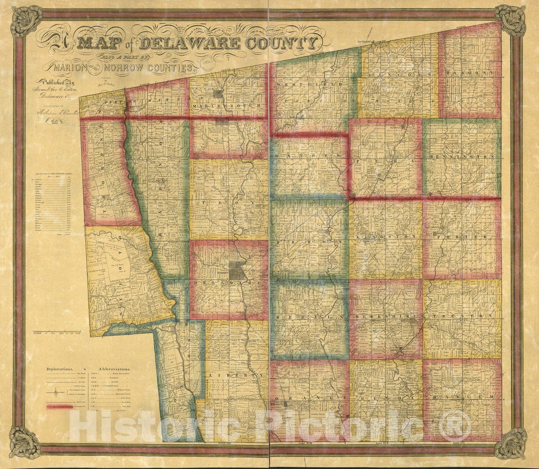 Historic 1849 Map - Map of Delaware County : Also a Part of Marion and Morrow Counties