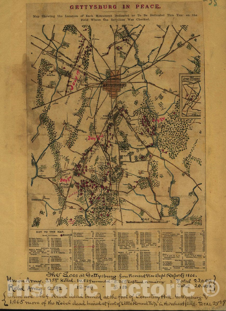 Historic 1863 Map - Gettysburg in Peace