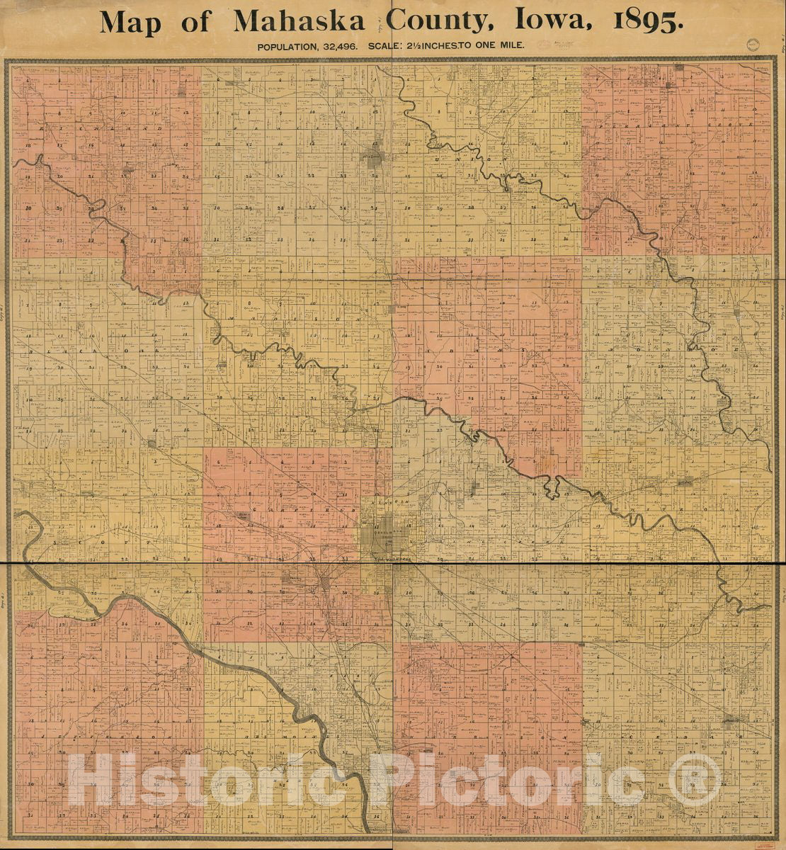 Historic 1895 Map - Map of Mahaska County, Iowa, 1895.