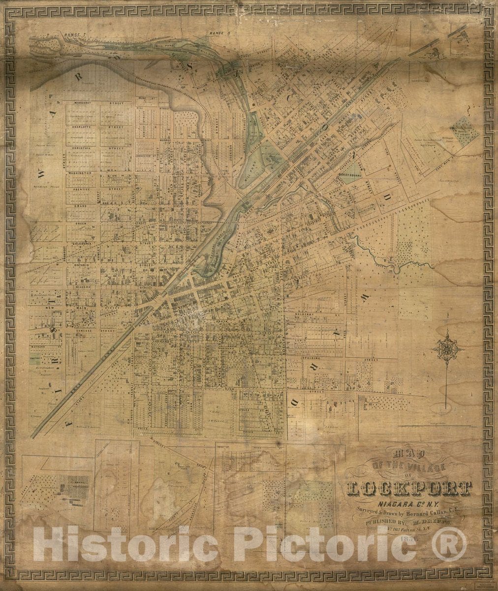 Historic 1851 Map - Map of The Village of Lockport, Niagara Co, N.Y.