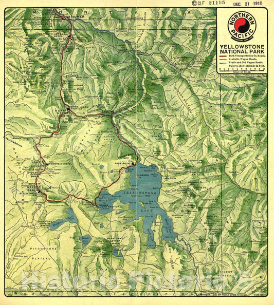 Historic 1910 Map - Yellowstone National Park. 1
