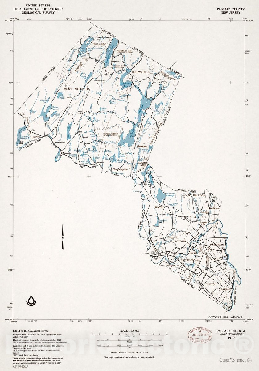 Historic 1986 Map - Passaic County, New Jersey