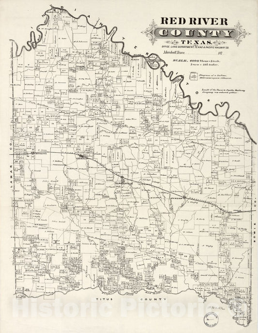 Historic 1870 Map - Red River County, Texas
