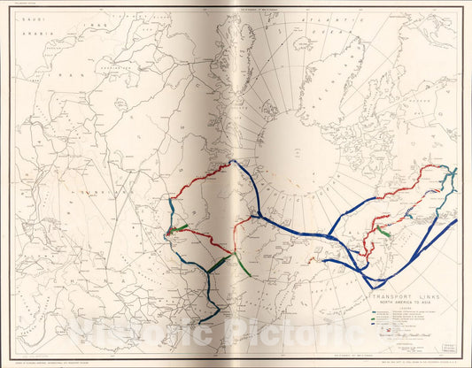 Historic 1942 Map - Transport Links North America to Asia.