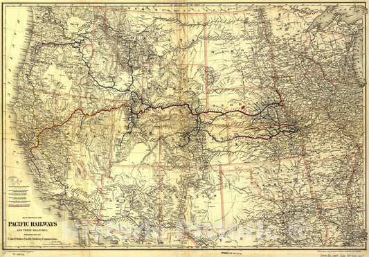 Historic 1887 Map - Map Showing The Pacific Railroads and Their Branches; Prepared for The United States Pacific Railway Commission.