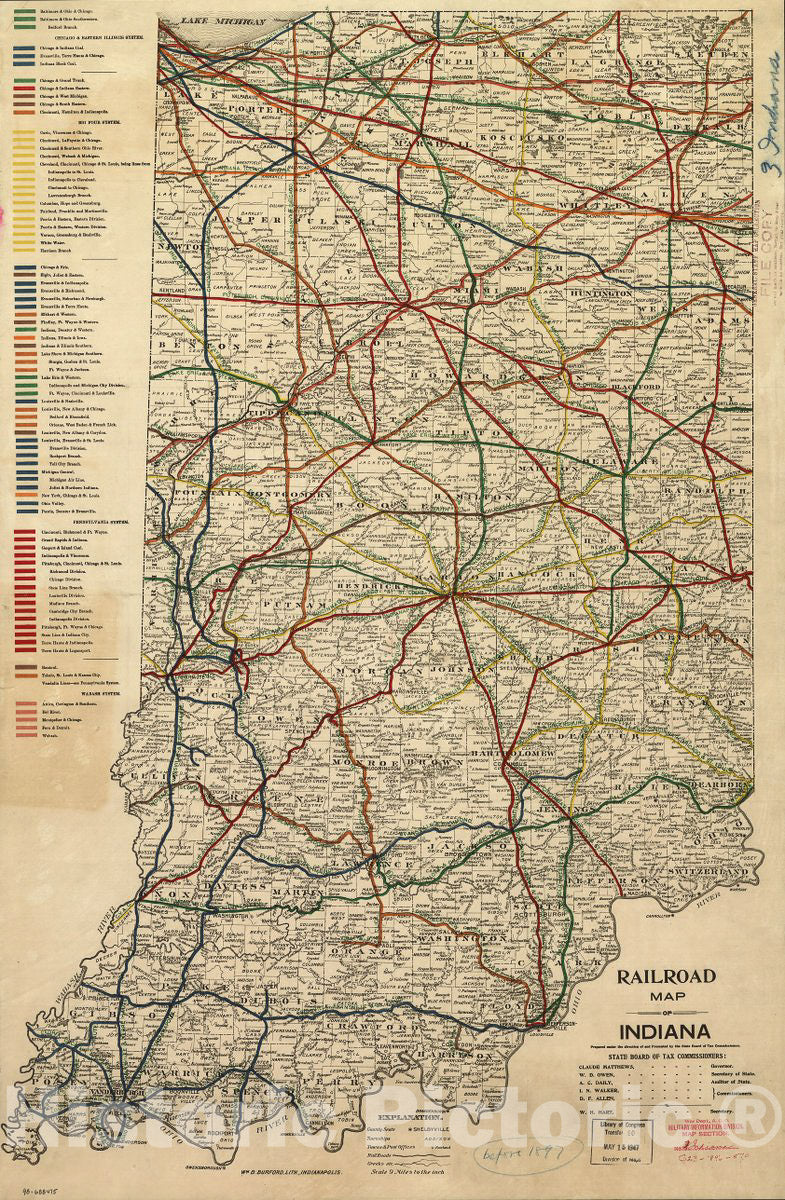 Historic 1896 Map - Railroad map of Indiana.