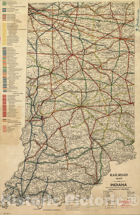 Historic 1896 Map - Railroad map of Indiana.