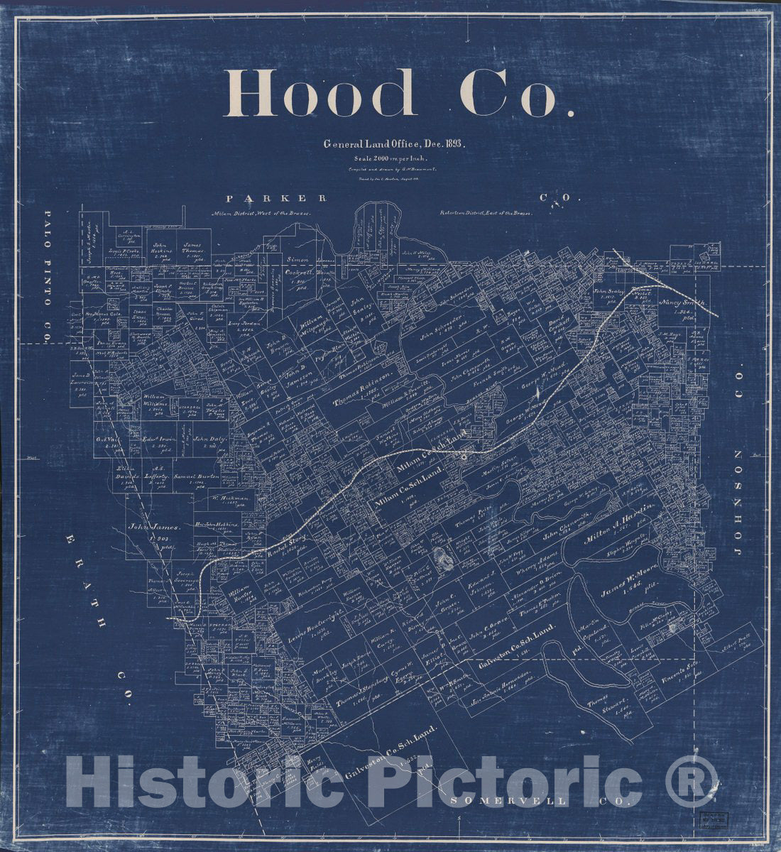 Historic 1893 Map - Hood Co, Texas