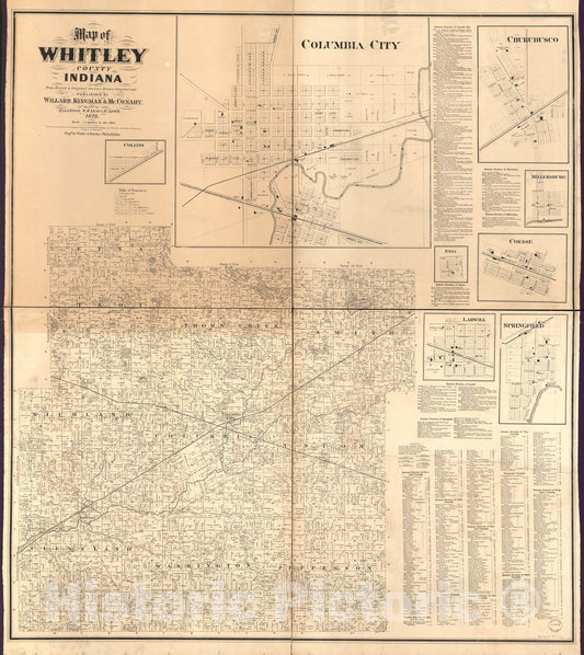 Historic 1900 Map - Map of Whitley County, Indiana