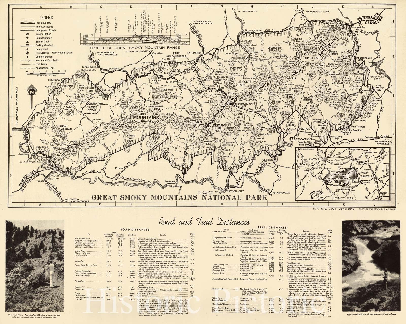 Historic 1940 Map - Great Smoky Mountains National Park.