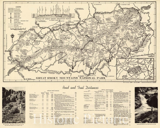 Historic 1940 Map - Great Smoky Mountains National Park.