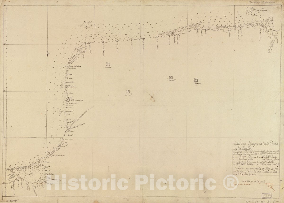 Historic 1767 Map - DiscriciÃ³n sic ygnogrÃ¡fica de la Provincia de Yucatan Desde la Laguna de Terminos Hasta el Cabo Catoche