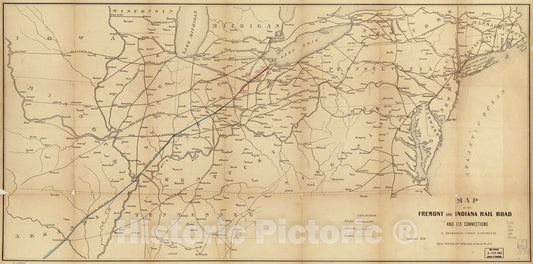 Historic 1858 Map - Map of The Fremont and Indiana Rail Road and its Connections, December 1858.