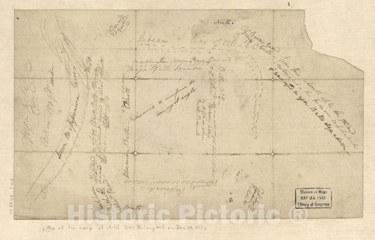 Historic 1812 Map - Map of The Camp of Lt. Col. John R. Campbell on The Bank of The Mississinewa River, December 18, 1812 with Details of Attack by Indians.