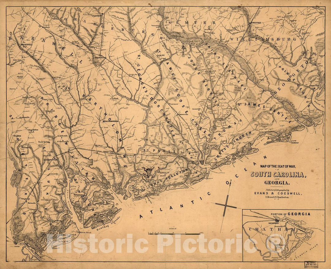 Historic 1861 Map - Map of The seat of war, in South Carolina, and Georgia. 1