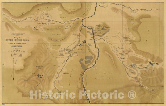 Historic 1872 Map - Map of The Lower Geyser Basin of The Upper Madison River.