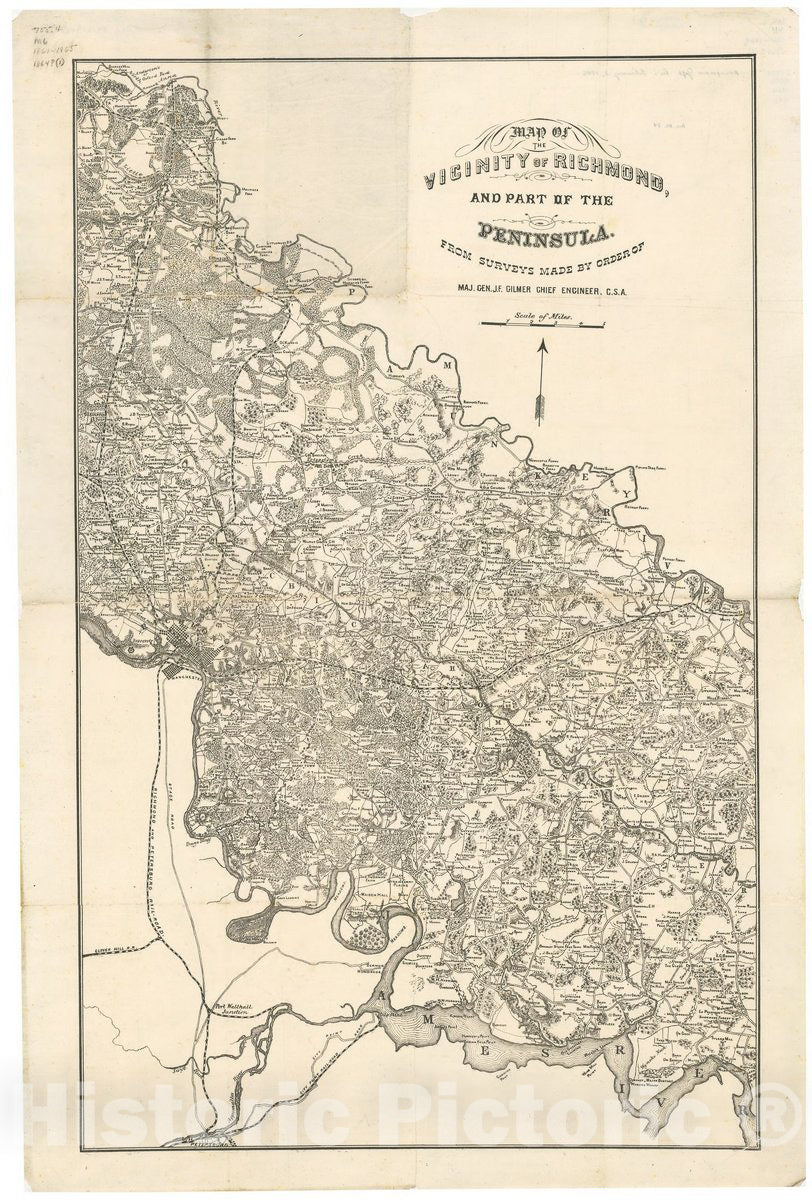 Historic 1864 Map - Map of The Vicinity of Richmond, and Part of The Peninsula