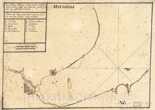 Historic 1700 Map - Plano del Puerto de Matanzas situado en la Costa del Norte de la ysla de Cuba