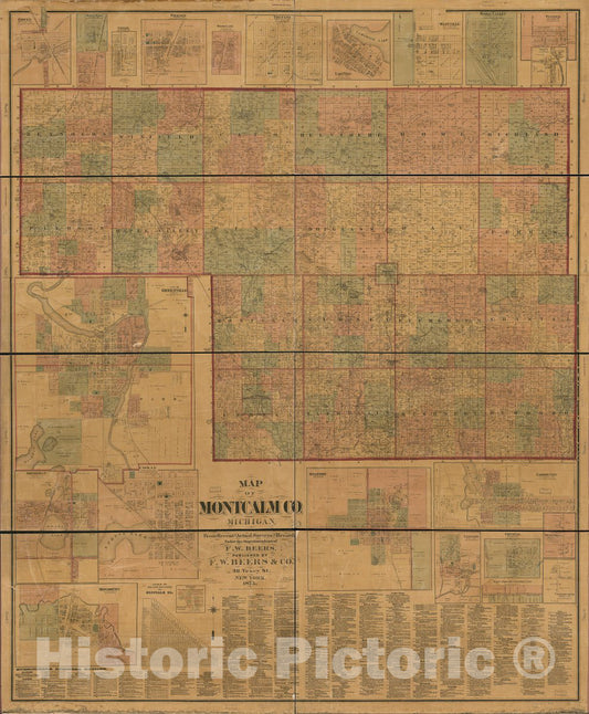 Historic 1875 Map - Topographic map of Montcalm Co, Michigan
